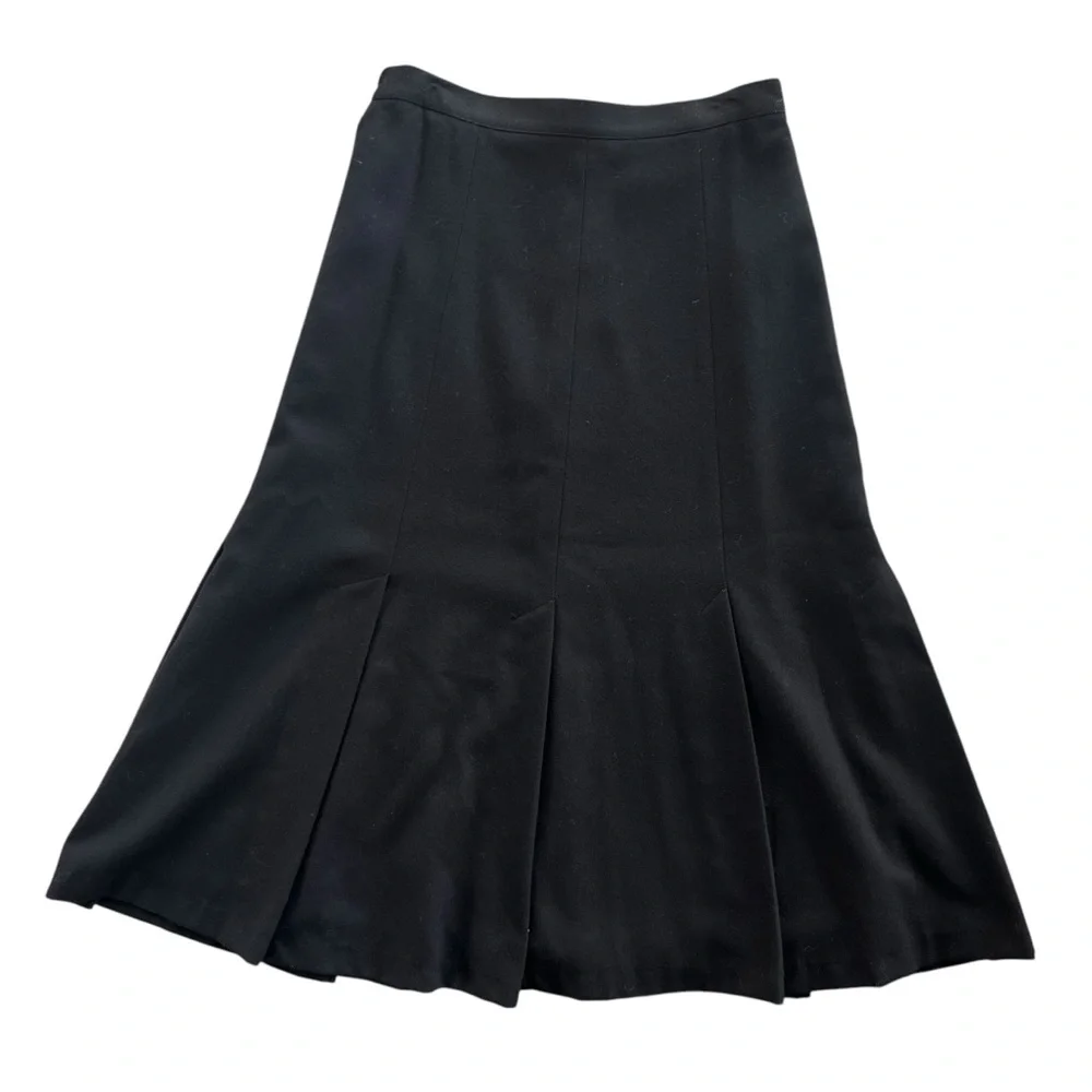 Barclay Square Women’s 10 Black 100% Pure Wool Vintage A-line Pleated Midi Skirt